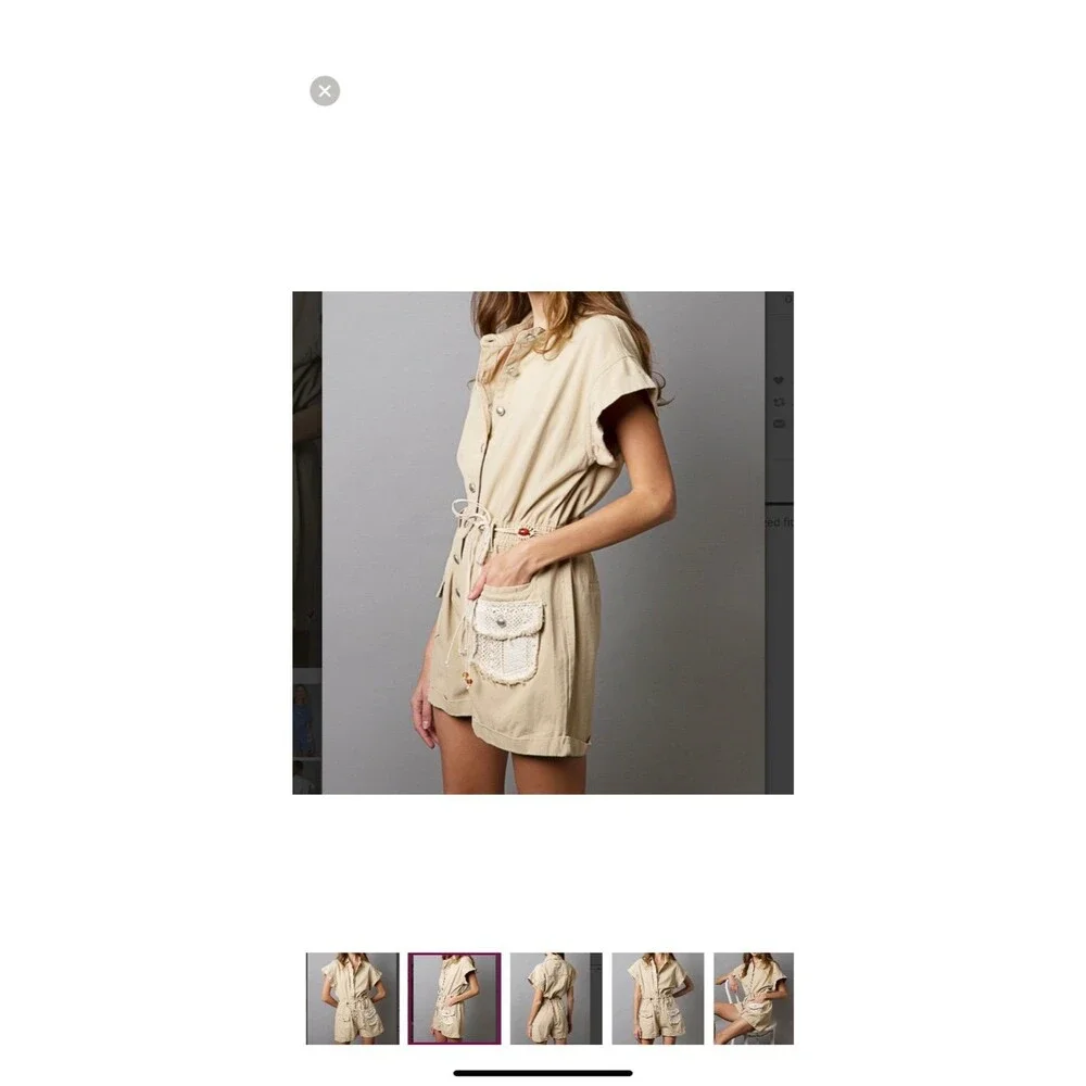 Pol romper pol shorts sand beige denim jeans  womens size medium 100% cotton NEW
